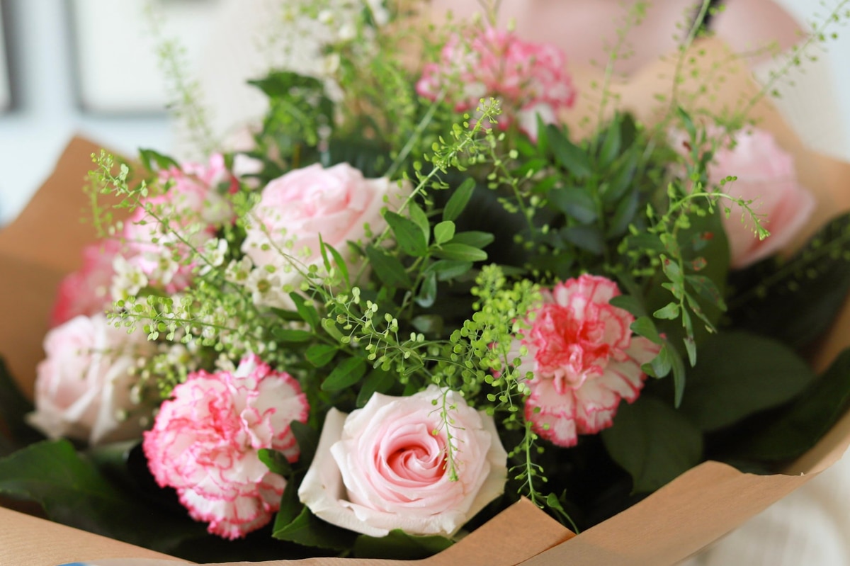 Bouquet of carnations and roses with no lilies, delivered by local florist in Ireland